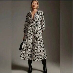 Anthropologie Maeve Bettina Tiered Midi Black Ivory Dress